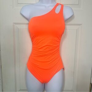 NWT Holipick One Piece Swimsuit One‎ Shoulder Ruched  Orange Size X-Small